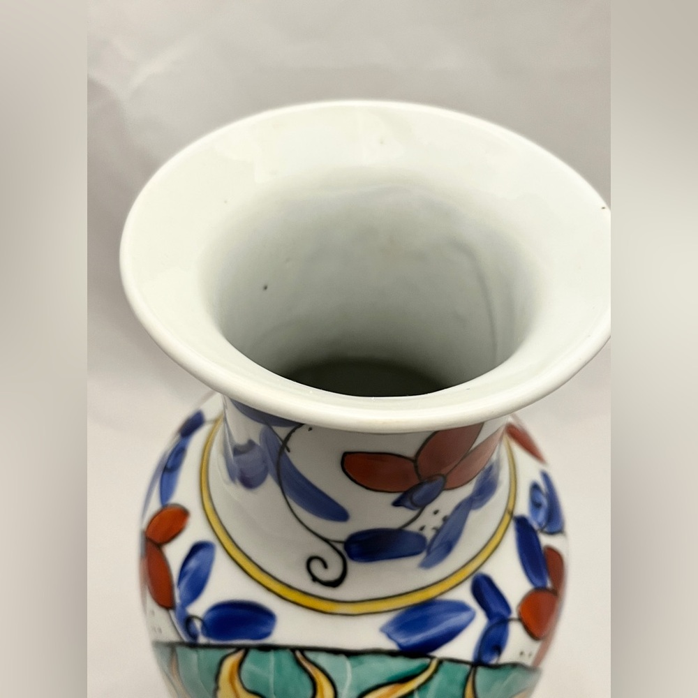 **SOLD** Hand-Painted Sunburst Ceramic Vase, 12 inch tall, MCM Home Decor EUC - Picture 6 of 14